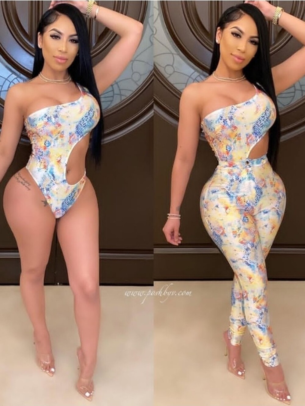 NEW! One-Shoulder Cutout Pant Set in Multi-Color